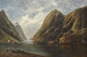 Fjordlandskap Med Folkeliv by Nils Severin Lynge Hansteen
