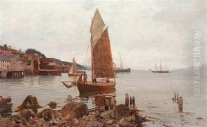 Coastal Scene From A Harbour Village by Nils Severin Lynge Hansteen