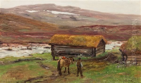 Mann Med Klovhest Ved Saeter - view 1
