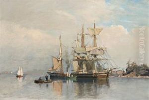 Skipsfart Pa Kristianiafjorden by Nils Severin Lynge Hansteen