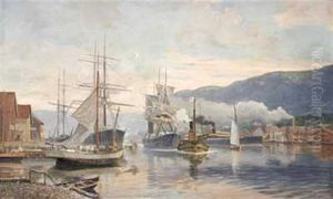 Havn Med Seilskuter by Nils Severin Lynge Hansteen
