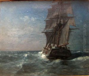 Skonnert Pa Abent Hav, Nattetide by Nils Severin Lynge Hansteen