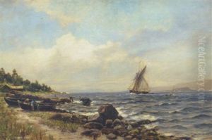Norsk Fjordparti Med Sejlskib Ud For Kysten by Nils Severin Lynge Hansteen