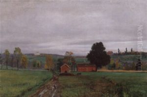Gront Landskap Med Rode Hus by Nils Severin Lynge Hansteen