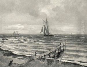 Kystparti Med Sejlskibe by Nils Severin Lynge Hansteen