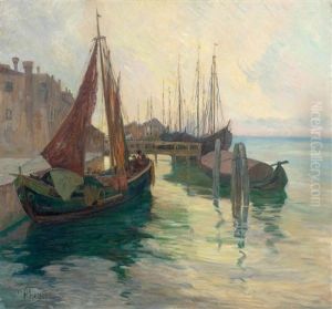 Fishing Boats In A Harbour by Alexei Vasilievitch Hanzen