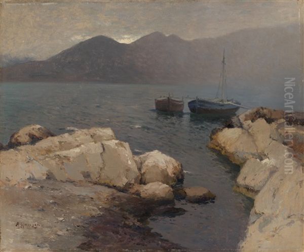 Boats Moored Off The Coast - view 1