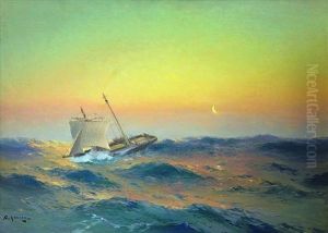 Sailing Boats On Stormy Sea by Alexei Vasilievitch Hanzen