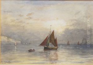 Sailing Ships In A Coastal Landscape by John Ballantyne