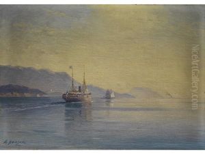 Dampfer Und Segelschiff Vor Einer Kuste Dampfer Und Segelschiff Vor Einer Kuste