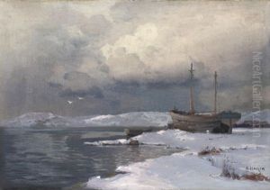 A Winter Landscape With A Two-masted Boat A Winter Landscape With A Two-masted Boat