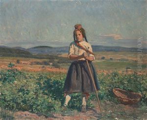 Junge Schwalmerin Bei Der Feldarbeit by Jakob Happ