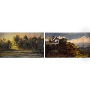 Landschaften Im Abendrot. Gegenstucke by Carl Happel