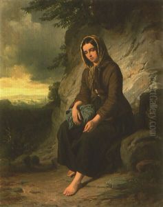 Rastendes Madchen Vor Weiter Landschaft Rastendes Madchen Vor Weiter Landschaft