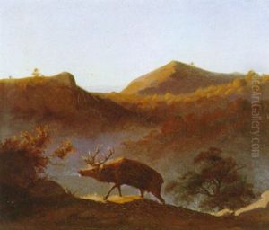 Bjerglandskab Med Kronhjort by Friedrich Happel