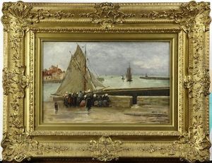 Village De Pollet Pres De Dieppe (le Retour De Pecheurs) by Georges Jean Marie Haquette