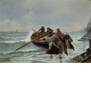 Pushing Out To Sea by Georges Jean Marie Haquette