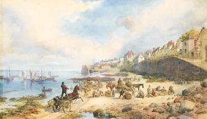 A Bustle Of Activity On The Beach At Low Tide, Thought To Be Robin Hood's Bay, Yorkshire