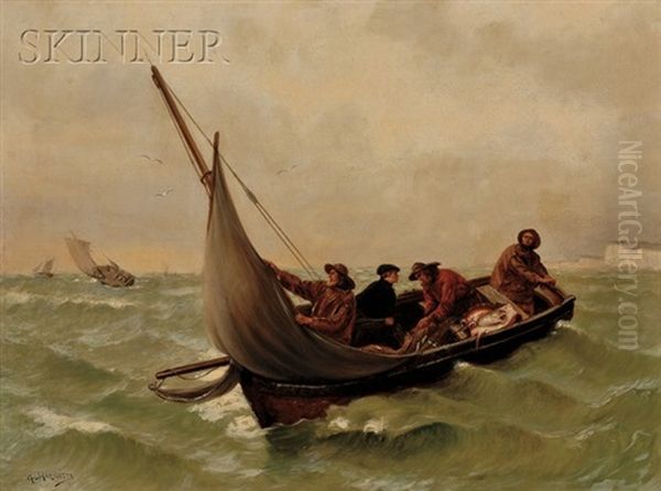 Fishermen In A Dory Off The White Cliffs - view 1