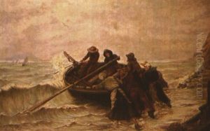 Depart De La Plage D'une Barque De Peche by Georges Jean Marie Haquette