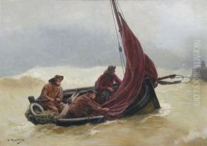 Fisherman Heading Out To Sea by Georges Jean Marie Haquette