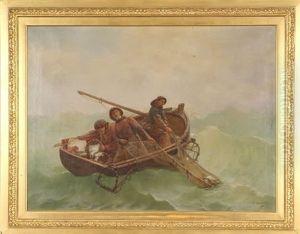 Fishermen Pulling In Their Nets by Georges Jean Marie Haquette