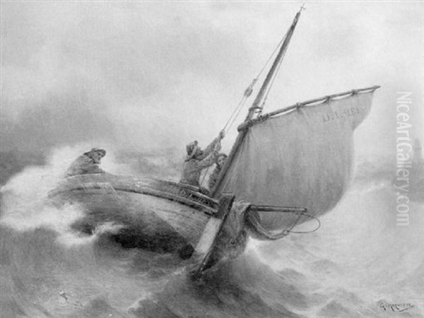 Lowering The Sail In Rough Seas - view 1