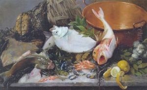 Nature Morte Med Fisk by Georges Jean Marie Haquette