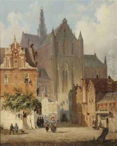 Figures On The Grote Markt In Haarlem With The Saint Bavo Church