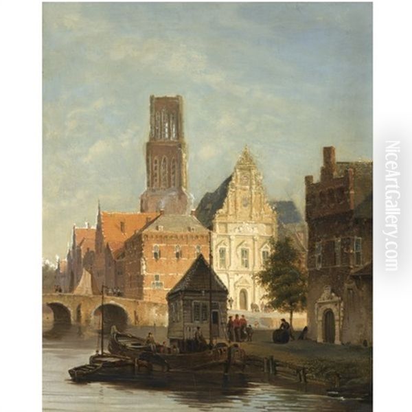 Figures On A Quay (ghent ?) - view 1