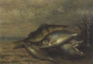 A Still Life Of Fish With A View Of The Sea Beyond by Gerard Rutgers Hardenbergh