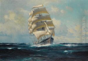 Clipper Under Full Sail, Coming Out Of A Storm by Johannes Harders