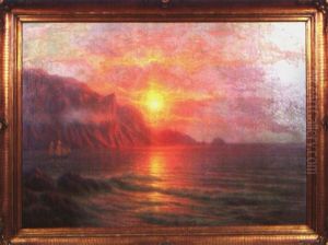 Segelschiff In Romantischer Bucht Bei Sonnenuntergang