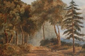 A Shepherd And His Flock On A Countrylane by Louisa Ballard