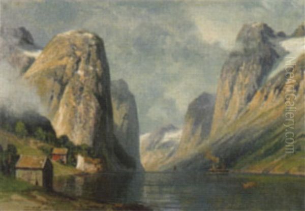 Norwegischer Fjord Mit Dampfschiff - view 1