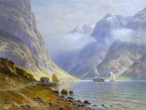 Norsk Fjord Mellem Stejle Klipper, Med Damper Og Sejlbad