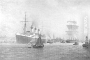 Die Auslaufende "cap Arcona" Und Einlaufendes Vollschiff Im Hamburger Hafen by Johannes Harders