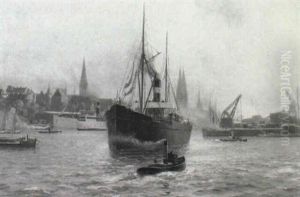 Havneparti Med Talrige Skibe Havneparti Med Talrige Skibe
