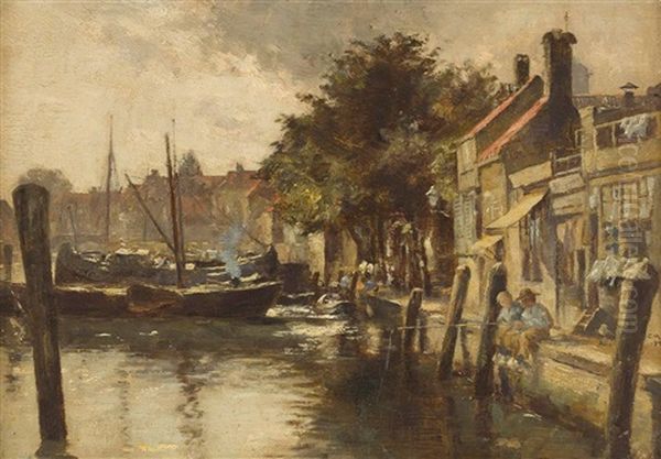 Boys Fishing On A Canalside - view 1