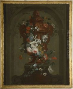 Grand Vase A La Guirlande De Fleurs Sur Un Piedestal (+ 1 Other; 2 Works)