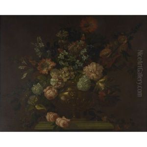 Still Life Urn With Tulips, Poppies And Chrysanthemum