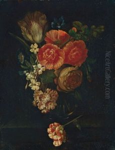 Blumenstilleben. In Einer Glasvase Ein Buntes Arrangement by Pieter Hardime
