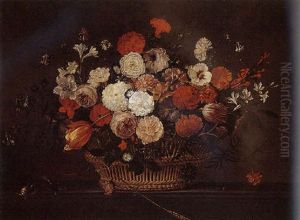 Still Life Of Flowers In A Basket by Pieter Hardime