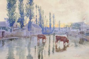 Mucche Nel Paesaggio by Enea Ballarini