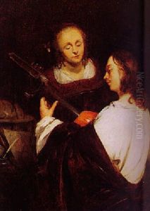 Young Man Playing A Lute, A Young Woman Standing Nearby
