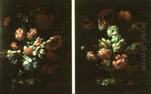 Still Lifes With Flowers In Urns by Pieter Hardime