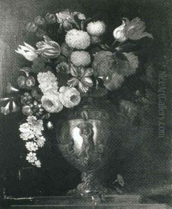 Mixed Flowers In An Urn On A Ledge
