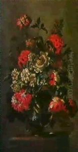 Ein Blumenstrauss In Einer Glasvase. by Pieter Hardime