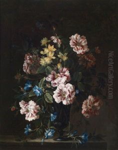 Ein Stillleben Mit Rosen, Veilchen, Narzissen Und Anderen Blumen In Einer Glasvase