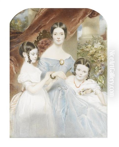Lady Elizabeth Deane (nee O'callaghan Newenham) (d.1851) And Her Daughters, Susanna Adelaide (1837-1919) And Olivia Louise (b.1838) - view 1